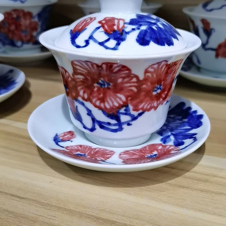 杯张学鸿老师青花釉里红微瑕