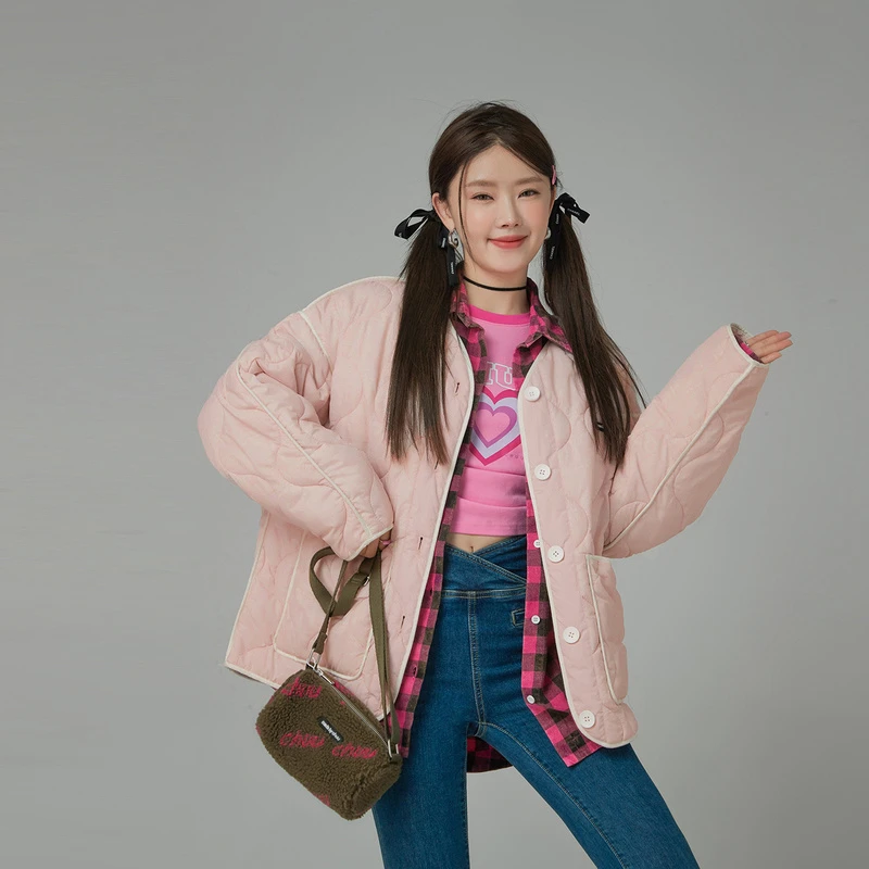 4703【金拐子专属】CHUU单排扣保暖立体线拼接长袖棉服-F