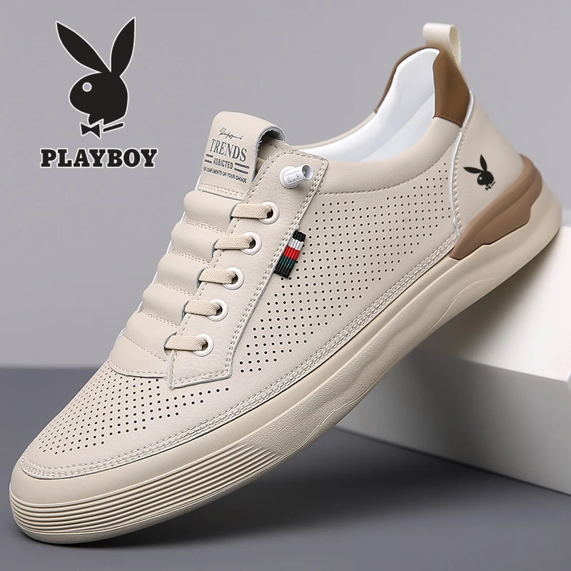 PLAYBOY/花花公子夏季男士百搭镂空透气薄款洞洞时尚百搭小白鞋男