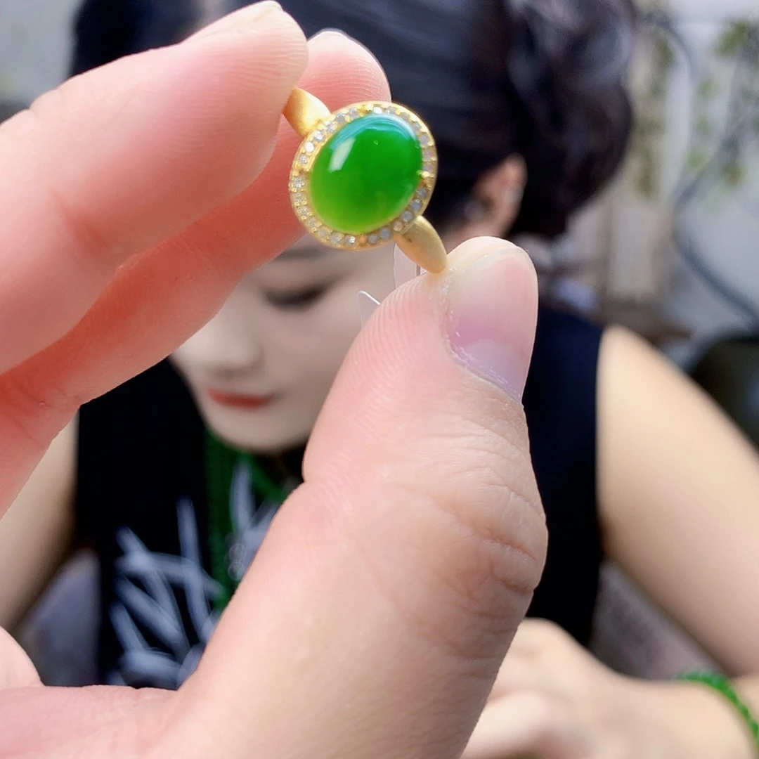 和田玉（碧玉）银S925镶嵌吊坠(不含链)戒指