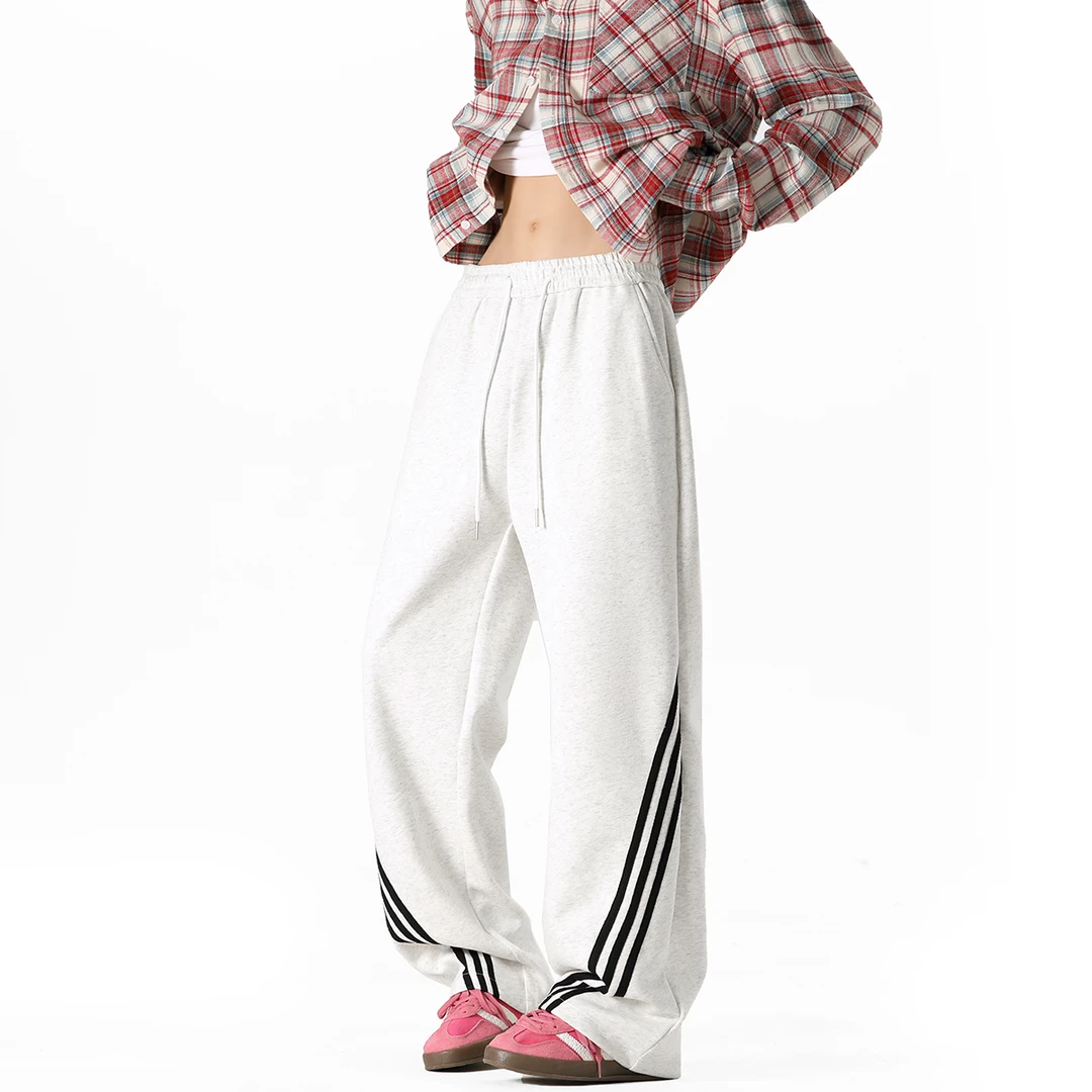 美式秋冬款加绒加厚休闲裤潮流百搭运动宽松条纹长裤显瘦卫裤男生