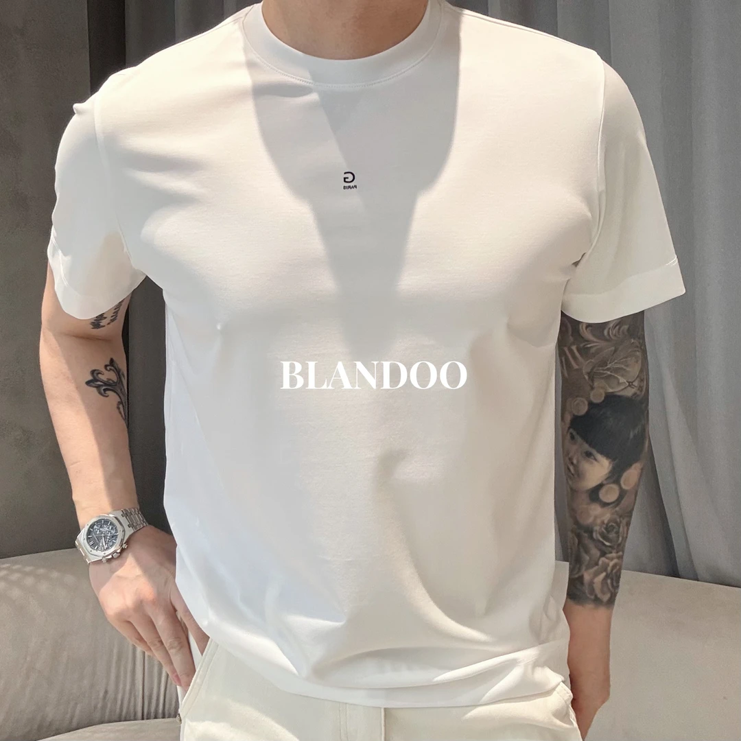 BLANDOO “亲肤莫代尔” 男士时尚轻奢小标Logo短袖T恤2BD5102