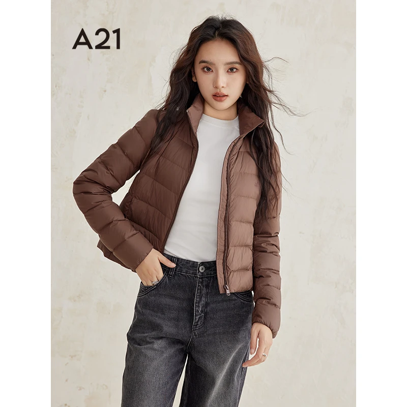 A21女装梭织合体立领平肩开襟羽绒服外套F444215001