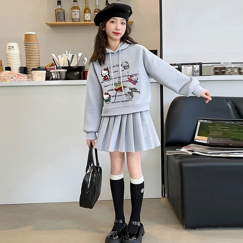 女童装春秋休闲套装中大童秋装童装洋气时髦连帽卫衣百褶裙两件套