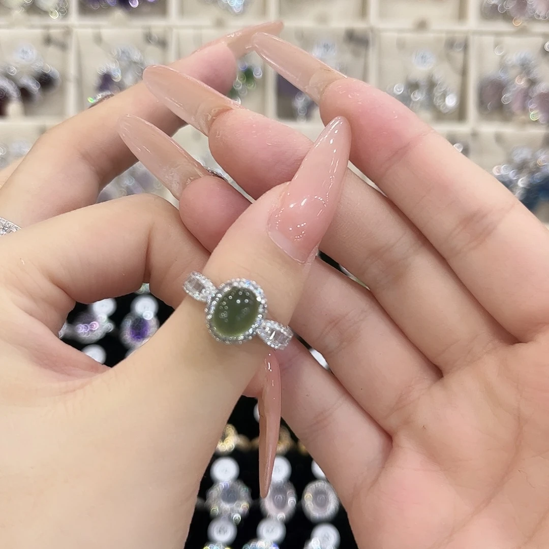 ん***)岫玉银S925镶嵌戒指