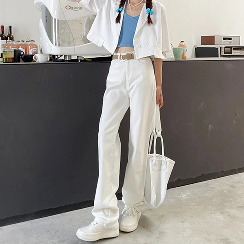 裤长110cm 白色直筒牛仔裤女秋季新款加长高个子高腰堆堆裤拖地裤