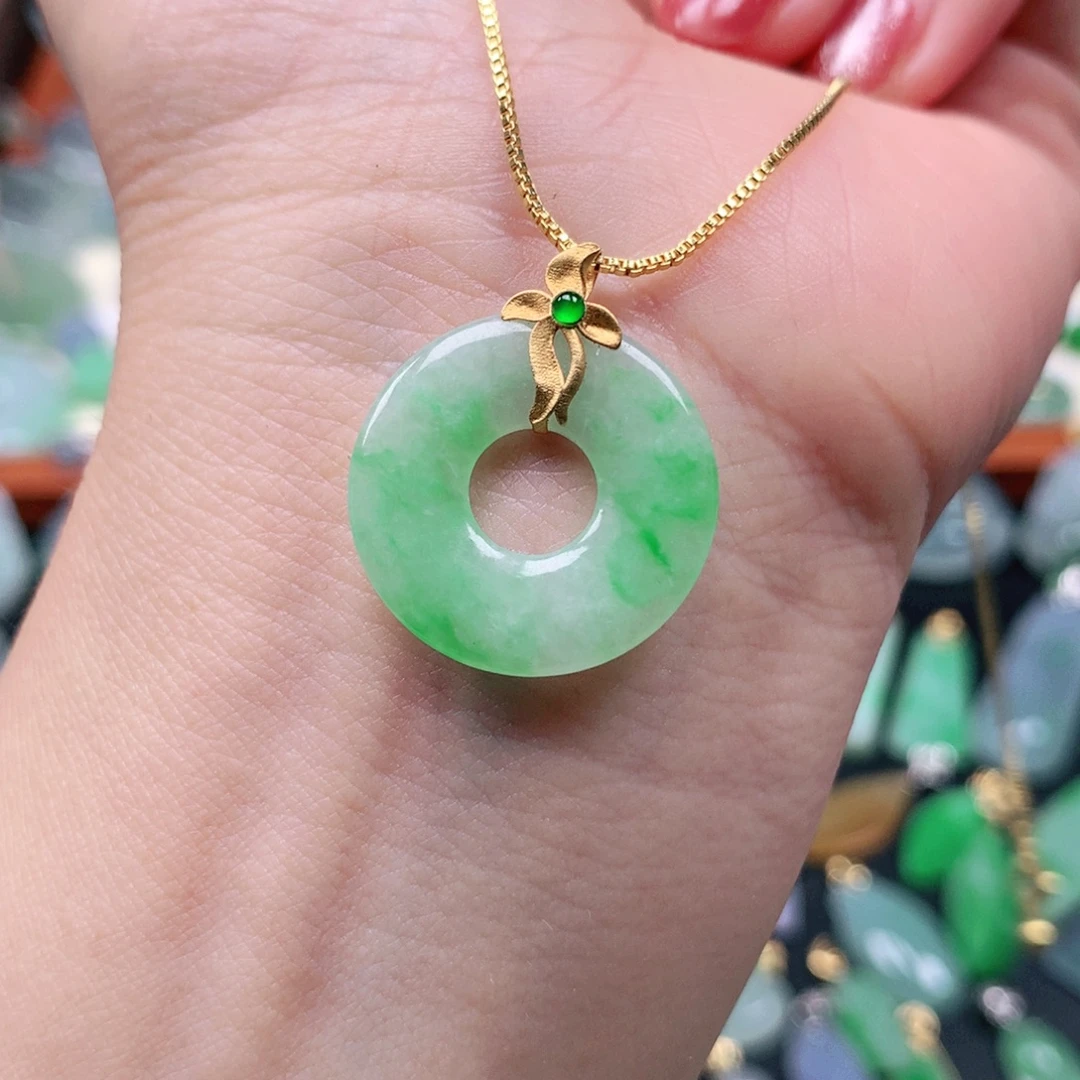 翡翠18K金镶嵌吊坠(不含链)