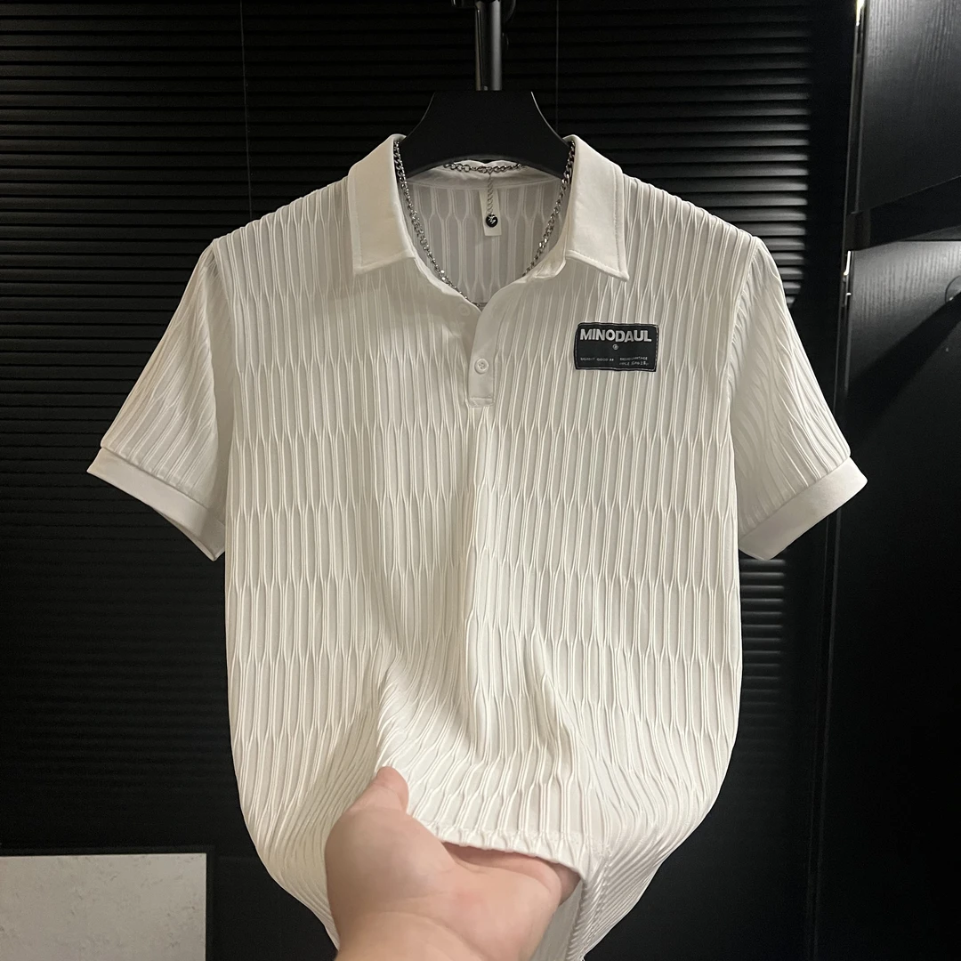YW-男士百搭POLO衫短袖衬衫潮牌2025夏季新款痞帅潮流修身冰丝T恤