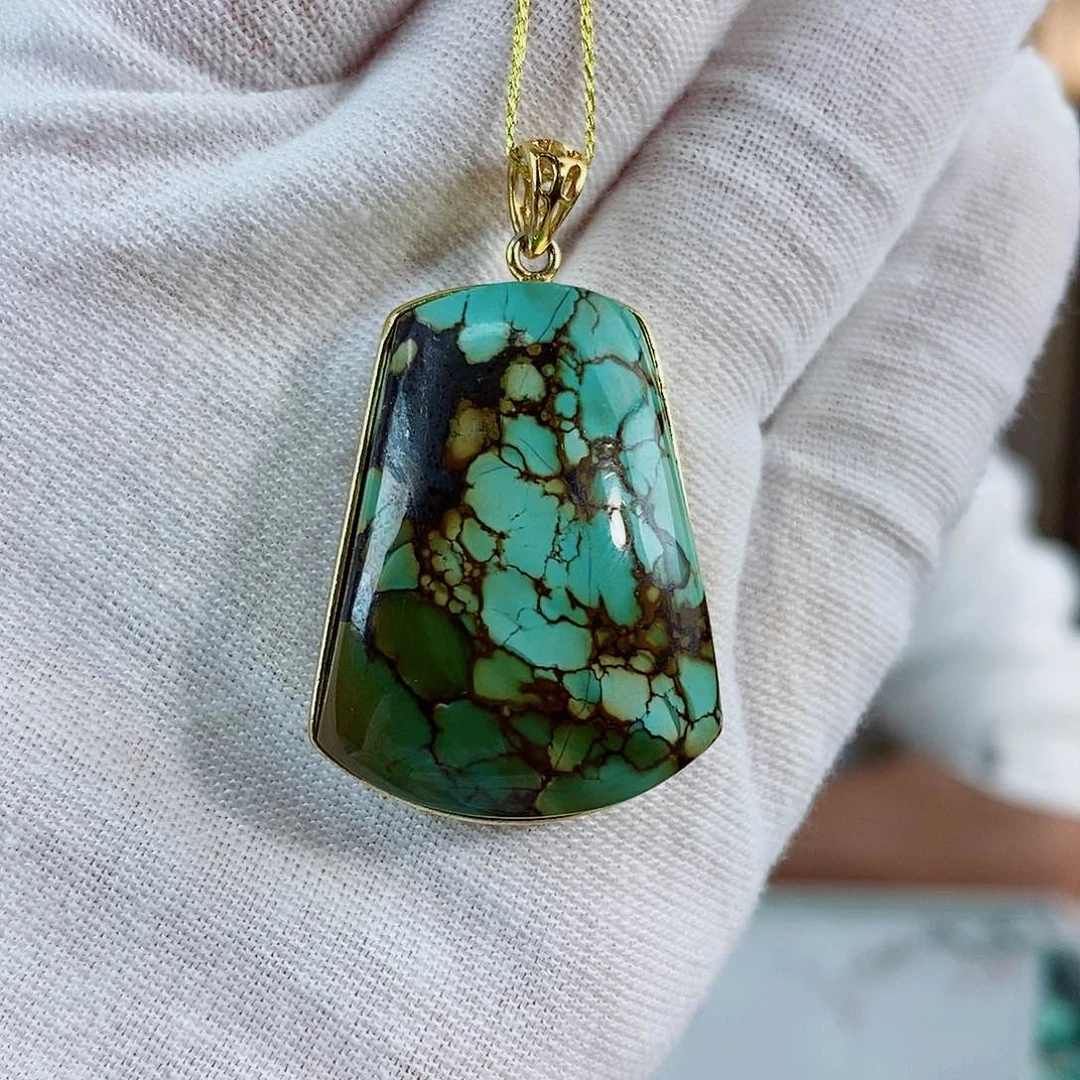 银S925镀金镶嵌绿松石珠宝奇石