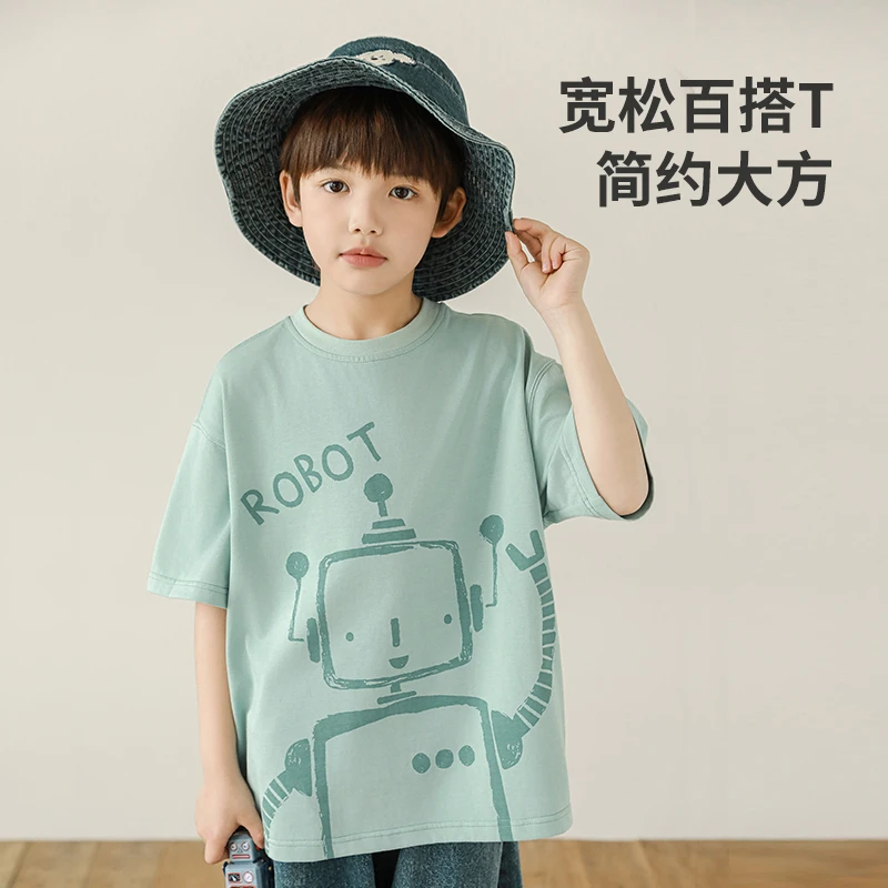 【夏一波】oddtails儿童男童纯棉百搭宝宝简约宽松大方短袖QG2696