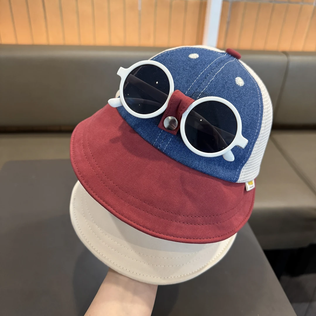 儿童夏季大帽檐渔夫帽宝宝时尚百搭眼镜帽子男女童软檐网款盆帽潮