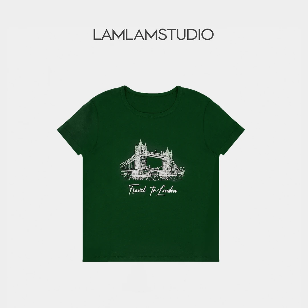 "伦敦之旅“ 纯棉时尚休闲女士圆领伦敦桥印花T恤 张一琳 L251012T