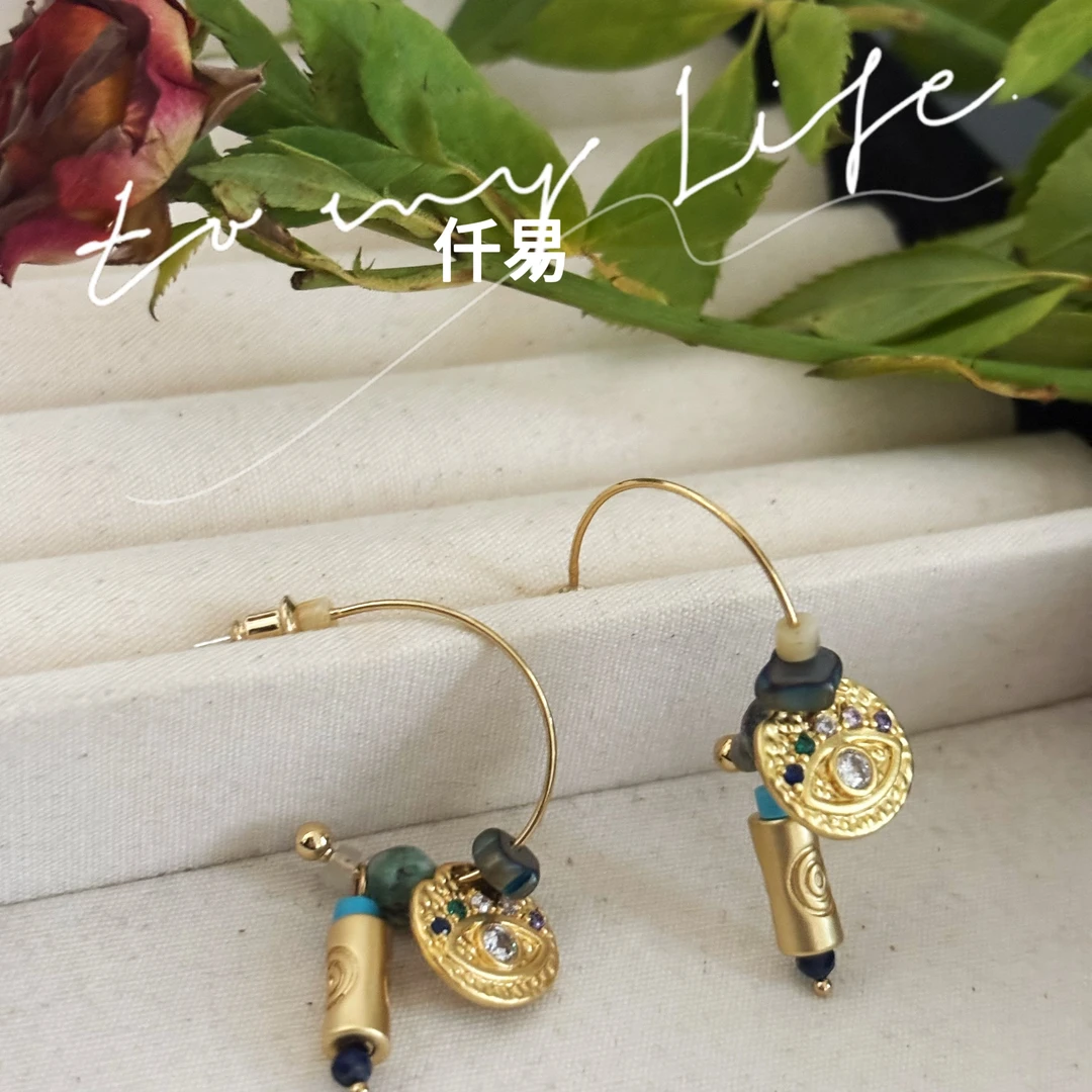 铜合金耳饰 恶魔之眼镶锆石黄松松时尚耳环耳钩饰品轻奢耳饰