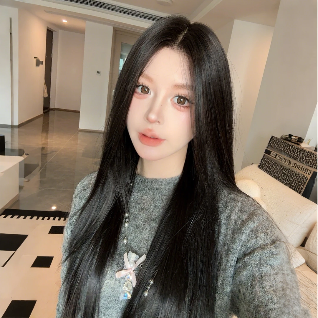 椰子专属《山茶花》黑长直进口丝半蕾丝全头套自然黑色高层次直发