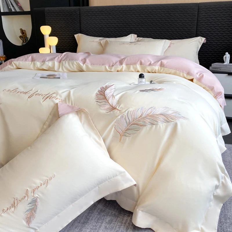 简约轻奢纯棉四件套全棉床单被套亲肤裸睡酒店床上床笠款