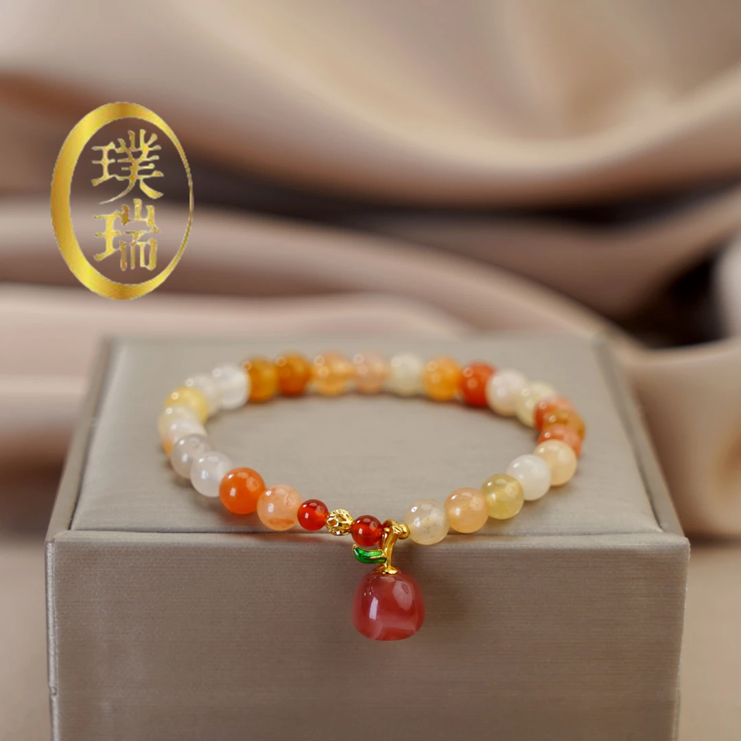 中式天然金丝玉配小桃子吊坠手链 多样性发—SL328