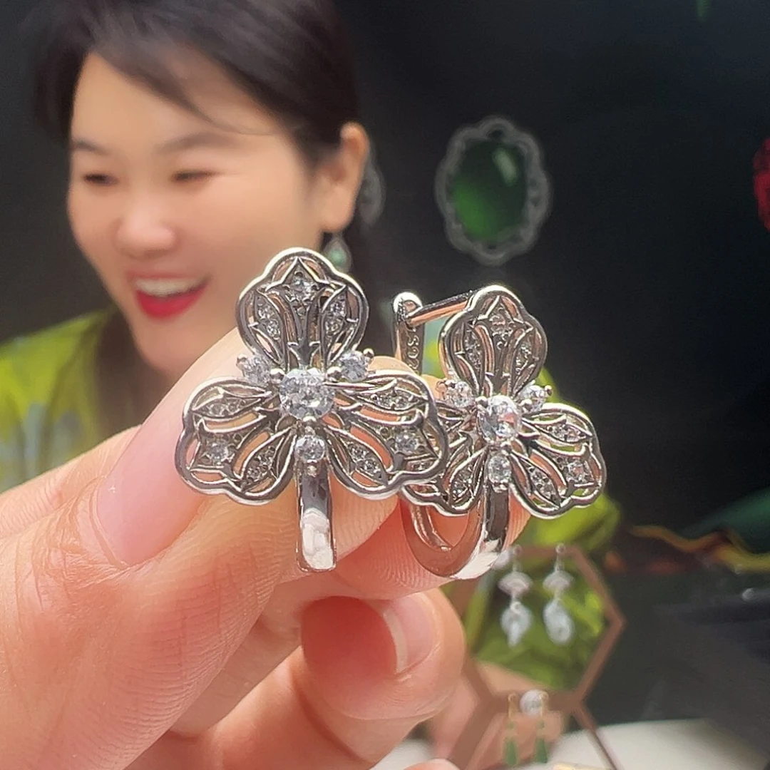 银S925镶嵌翡翠耳饰