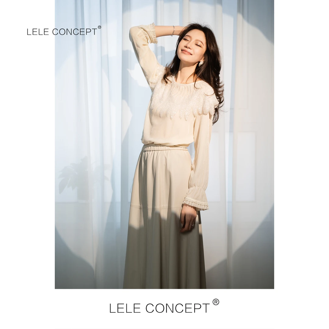 LELE CONCEPT丨【超】披肩领亮片丝绒上衣S0803