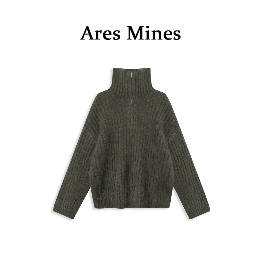 【盛朗熙Ares Mines】午后慵懒 兔兔长毛拉毛竖坑条高领针织毛衣