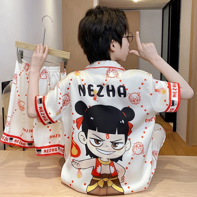 YUZHAOLIN/俞兆林小男孩帅气可外穿短袖翻领冰雪丝夏季睡衣三件套