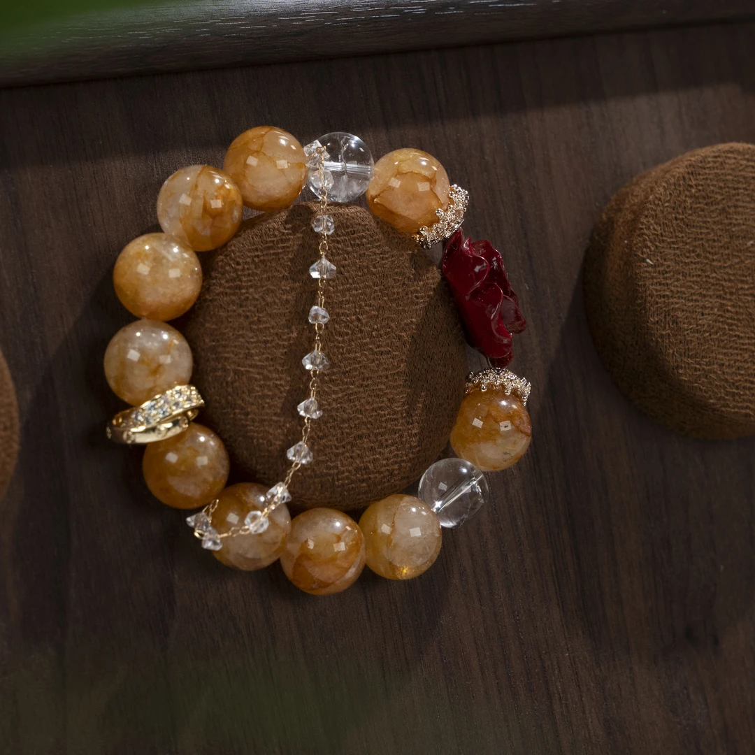 【满：黄花之恋】满满家天然黄胶花14mm水晶手串多样性发货C007