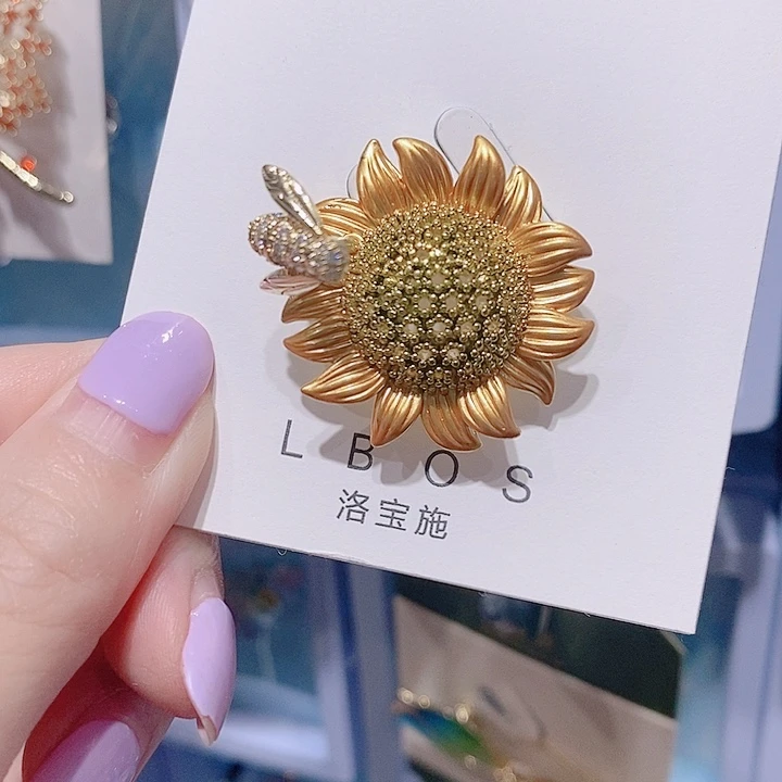 锆石铜合金向日葵胸针