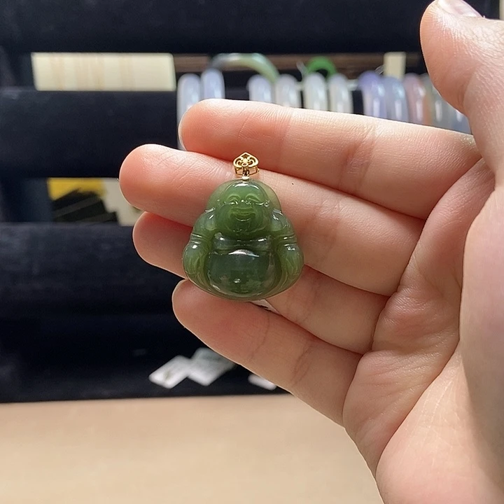 和田玉（碧玉）18K金镶嵌吊坠(不含链)