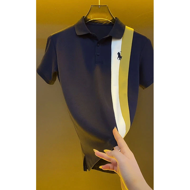 A5161高定商务休闲男装上衣2025夏季新款设计感撞色条纹Polo衫