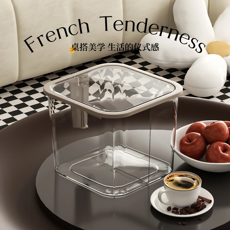 桌面轻奢垃圾桶高颜值弹盖加厚厨房餐桌宿舍手提浴室车载透明纸篓