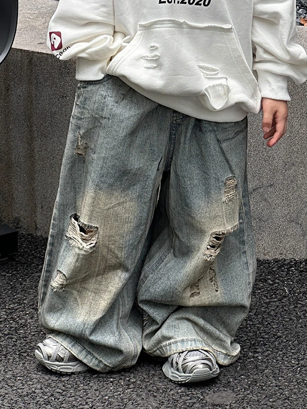 男童潮款裤子2025春季新款儿童韩版洋气破洞牛仔裤中小童春秋长裤