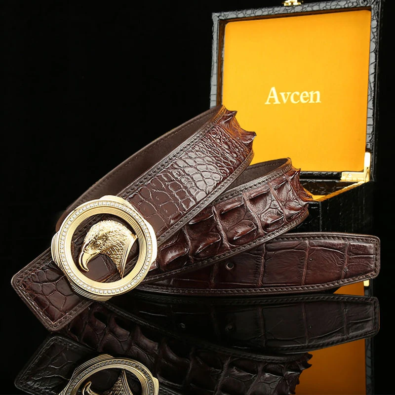 不锈钢鹰头皮带暹罗鳄鱼皮板扣腰带百搭真皮皮带男鳄鱼骨皮腰带男