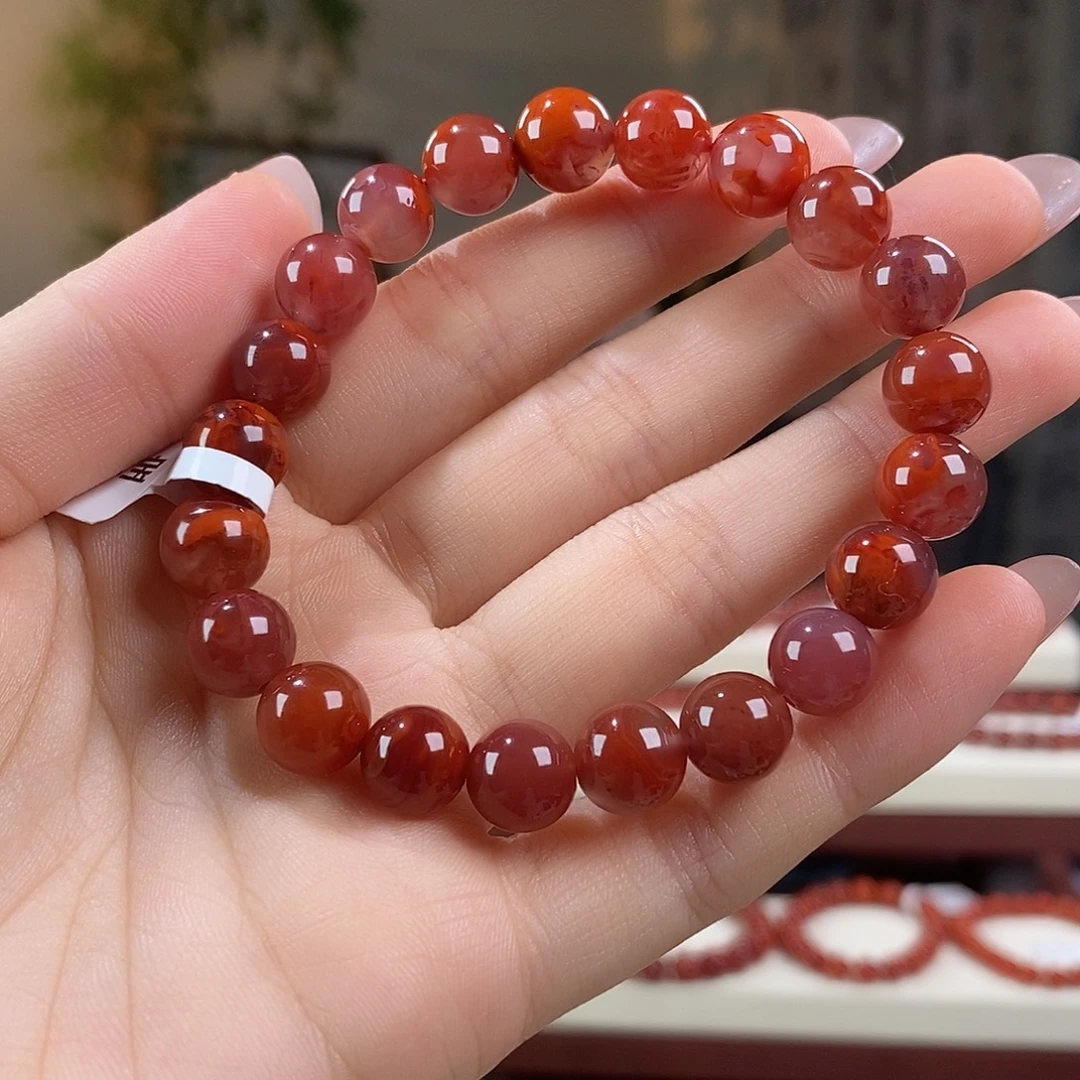 南红玛瑙未镶嵌手串原矿9mm 牛血红瓦西满肉
