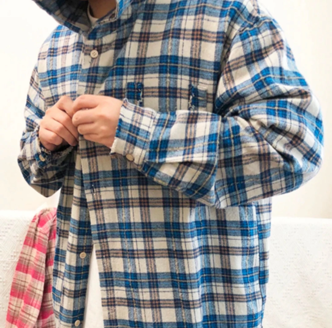 HIGHLIGHT美式格子衫重磅连帽衫卫衣宽松外套