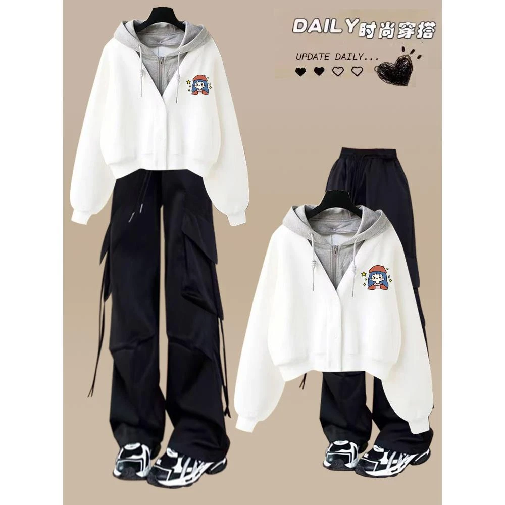 范哲萨初中生运动少女套装秋冬中学生衣服大童学院风连帽卫衣穿搭