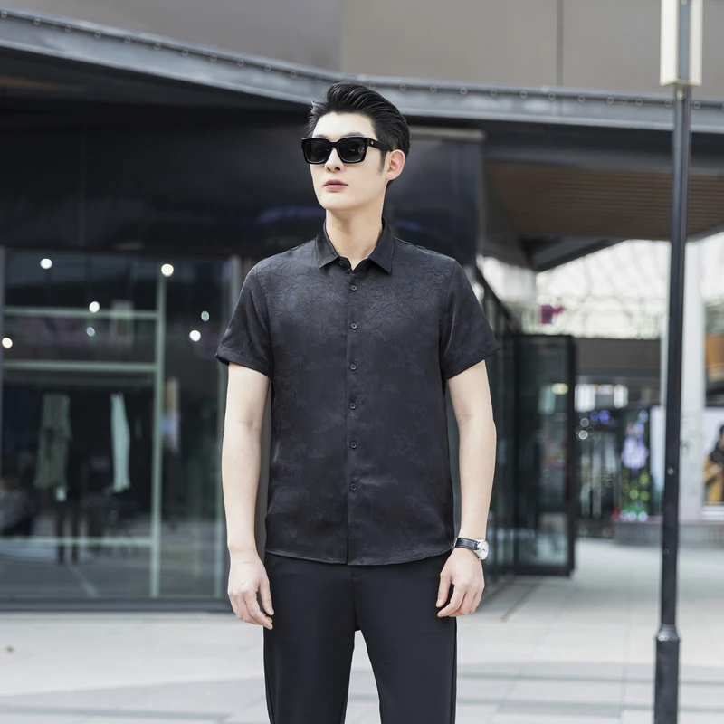 【苏杭-香云纱】夏季男士重磅轻奢透气吸汗提花休闲商务高端男装06