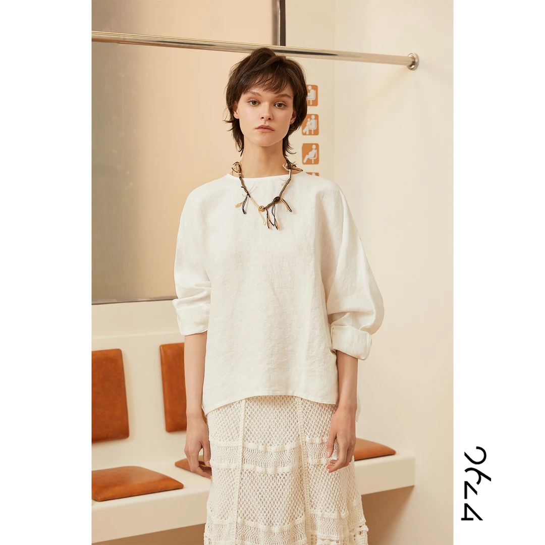 【清净】100汉麻超重磅！文化瑰宝连袖拼接剪裁女装长袖上衣8069