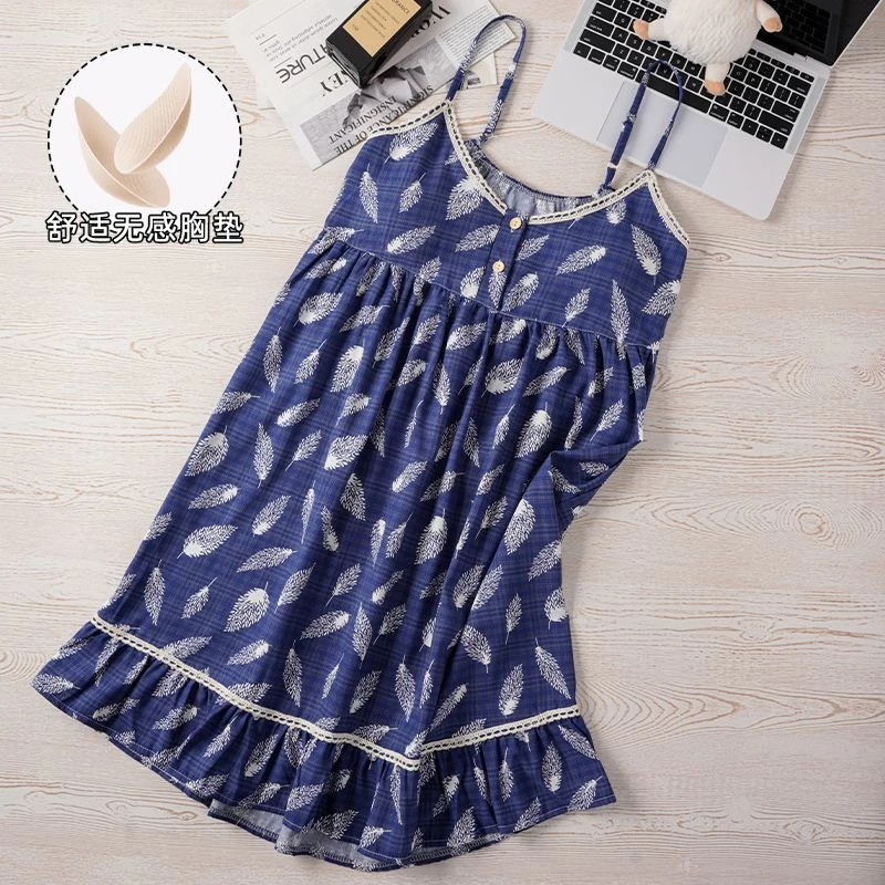 带胸垫吊带睡裙女云朵棉2025年夏季性感碎花睡衣女甜美家居服外穿