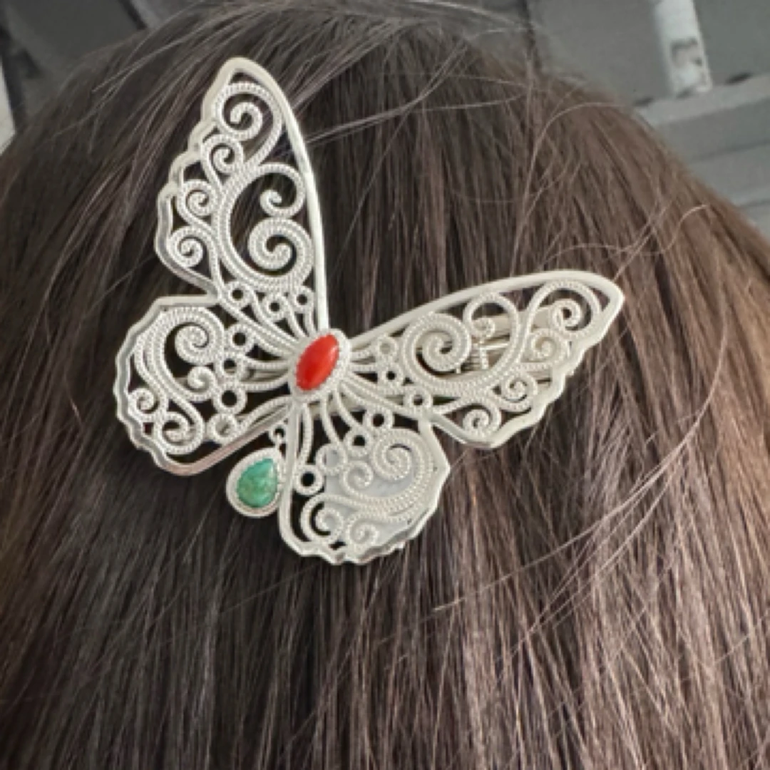 足银银制品 足银手工镶嵌真旭日蒙古元素发卡