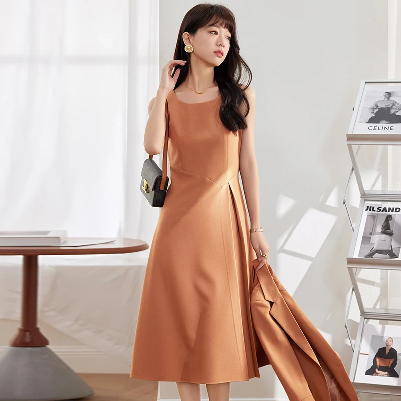 无袖连衣裙女夏季2025新款小个子高级感气质收腰中长裙FNR909