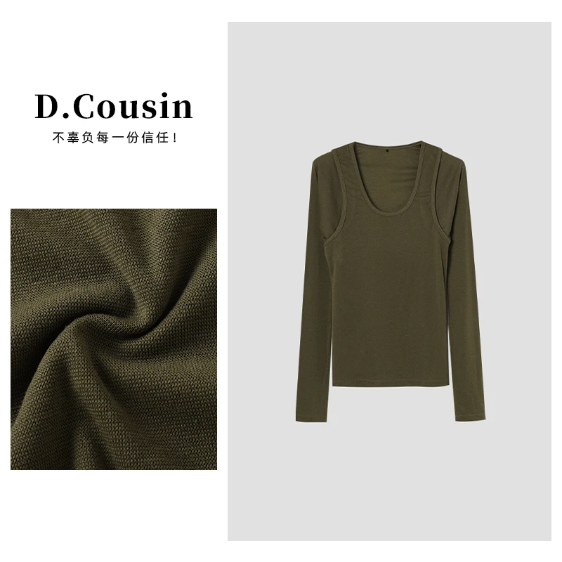 D.cousin 纯欲风圆领上衣绝美气质挂脖长袖T恤女 2288