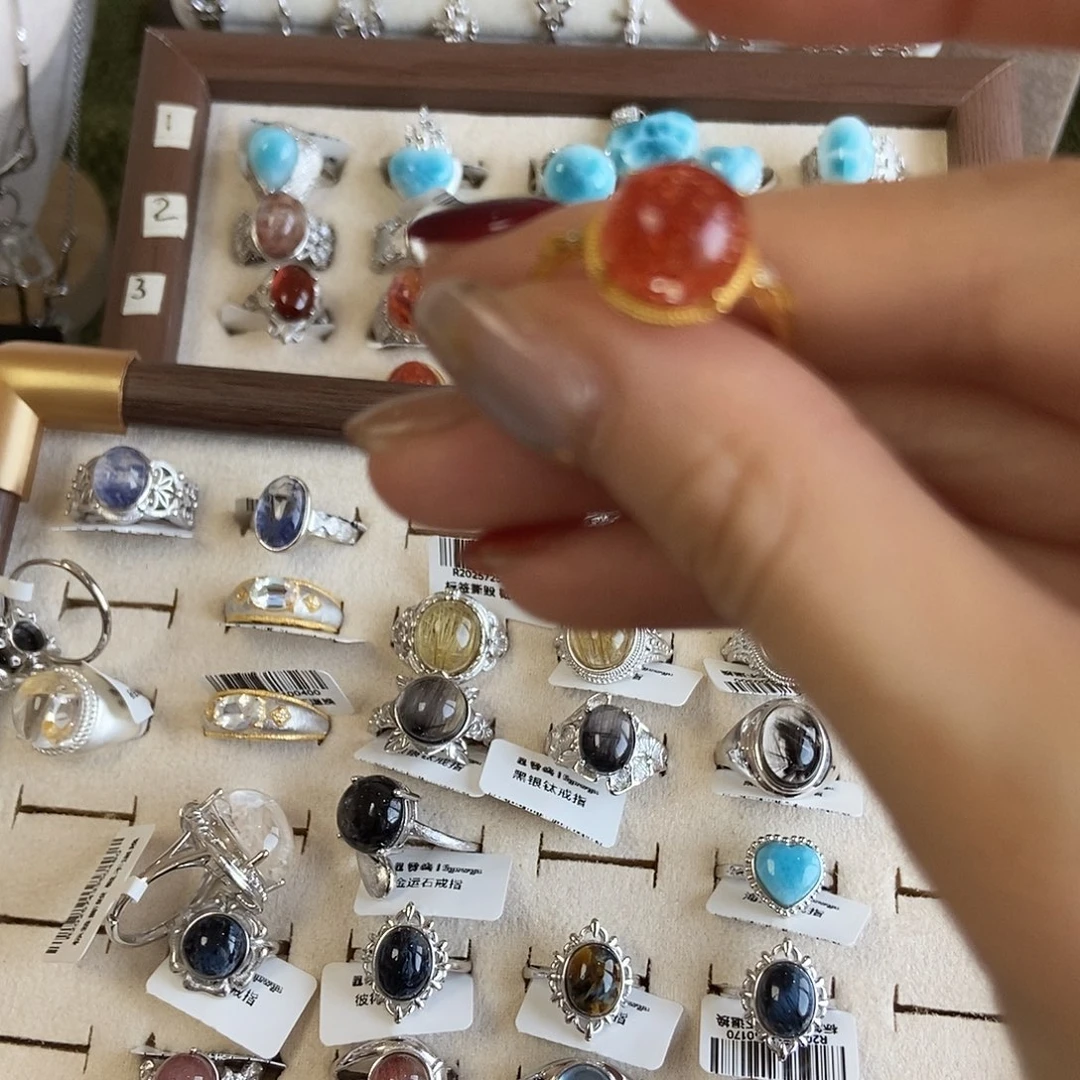 旧***。烟晶戒指银S925镶嵌金太阳140