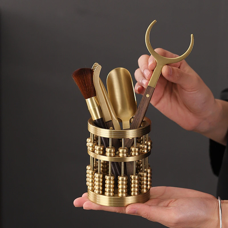 黄铜茶道六君子套装家用黄铜高档泡茶工具茶刀茶夹杯托茶具配件