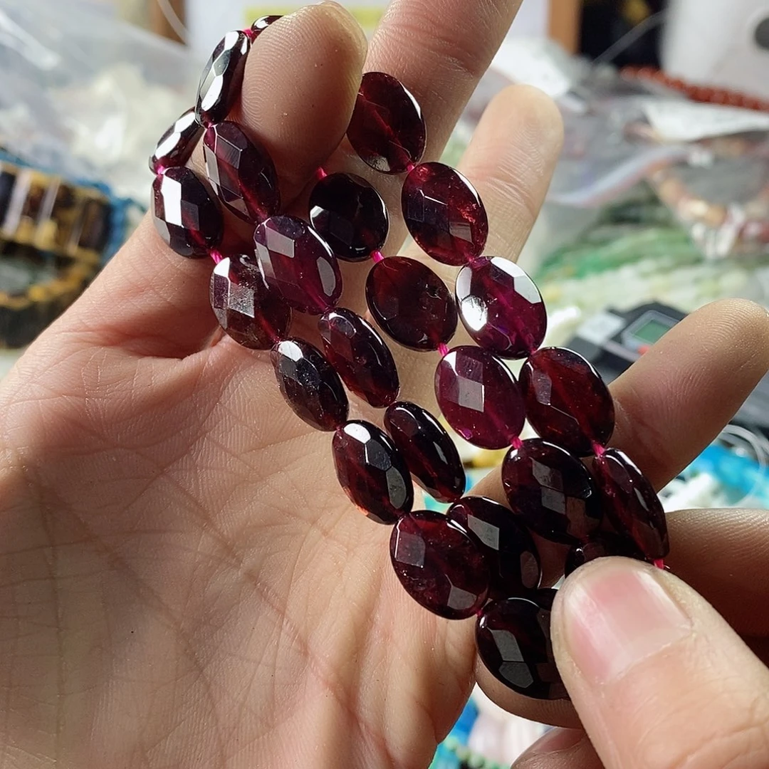 玛瑙/玉髓珠宝半成品合金一条天然石榴石E49