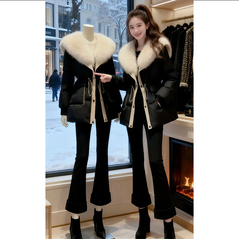 兹伊翰【寒夜时分】设计感小众收腰毛领棉服女2025冬季新款保暖棉衣