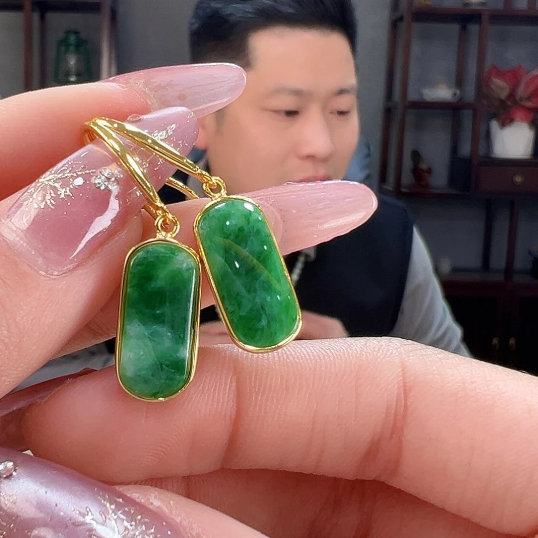 翡翠耳饰银S925镶嵌耳环31