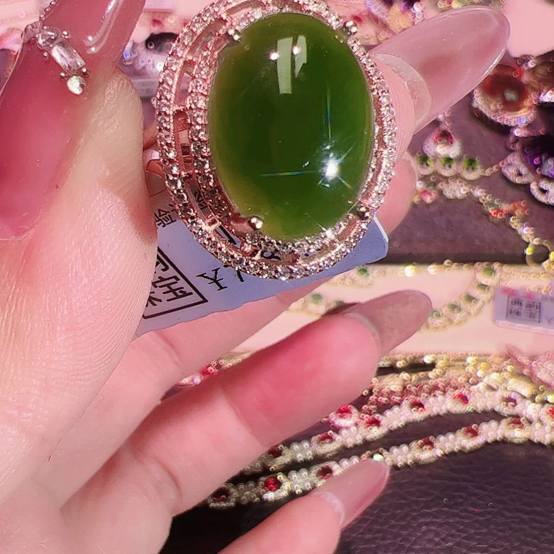 和田玉（碧玉）戒指银S925镶嵌