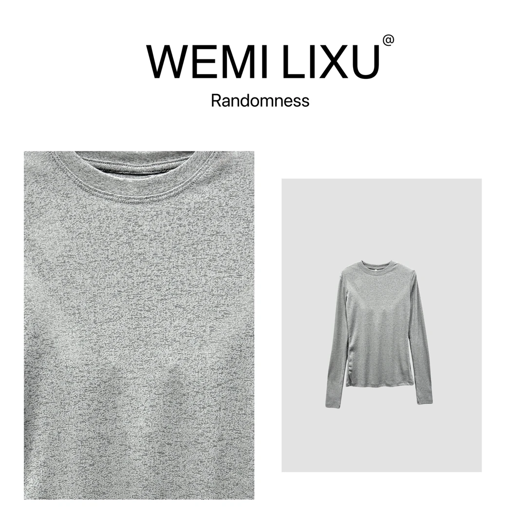 WEMI LIXU“极简主义”春夏时尚百搭女士净版圆领长袖T恤修身9009