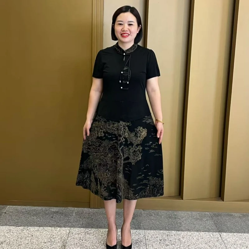 夏季新款国风假两件连衣裙时尚洋气显瘦中长款裙子