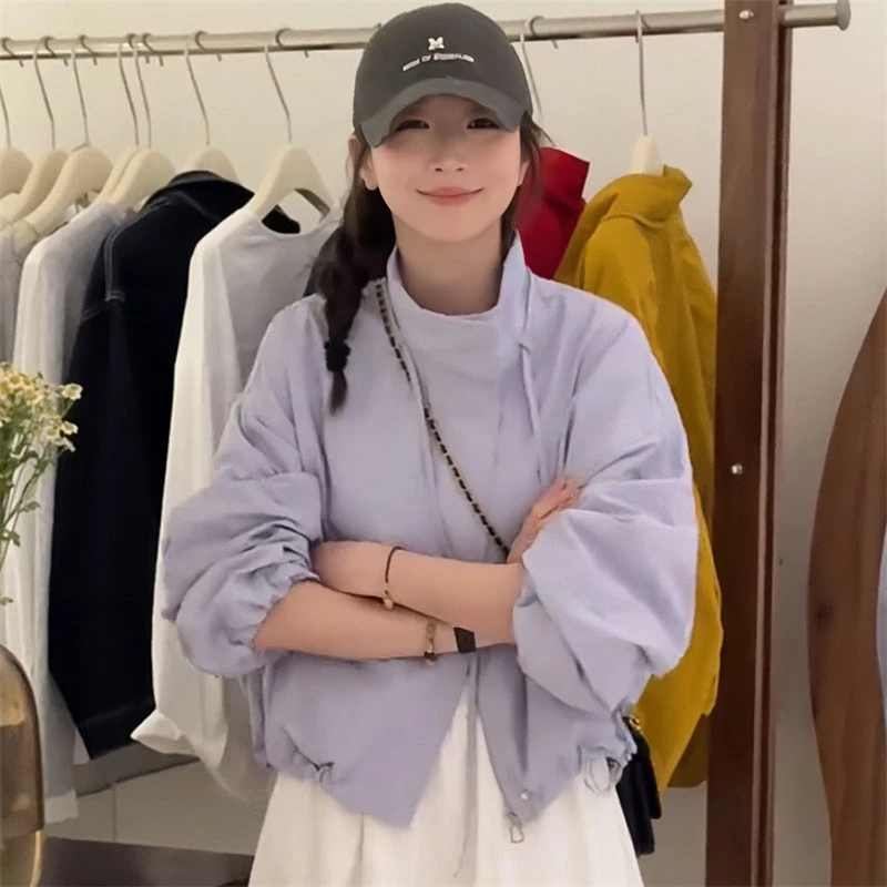 短款立领女防晒拉链街头风短外套休闲外套宽松纯色时尚百搭上衣潮