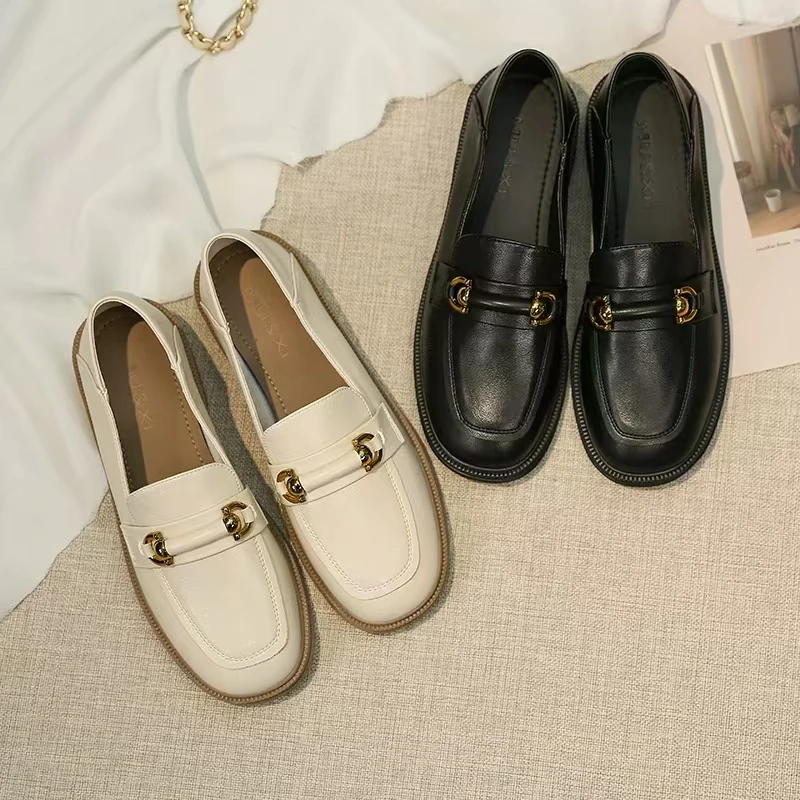 英伦风小皮鞋女春2024新款小个子平底jk单鞋复古制服鞋白色乐福鞋